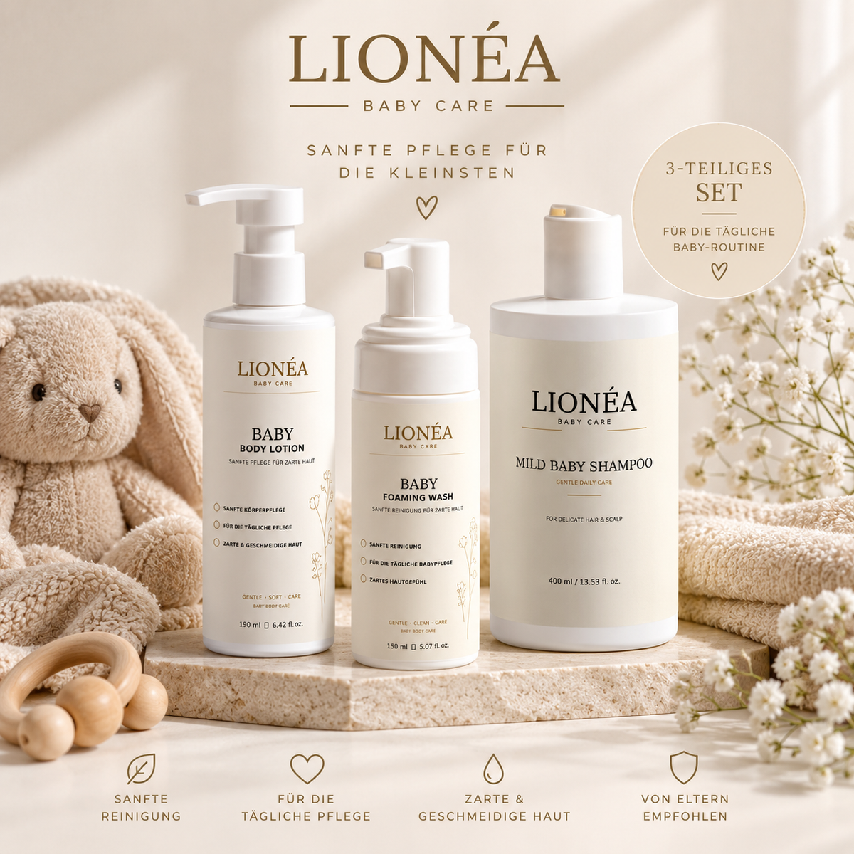 LIONÉA Baby Care Essentials – 3-teiliges Pflegeset